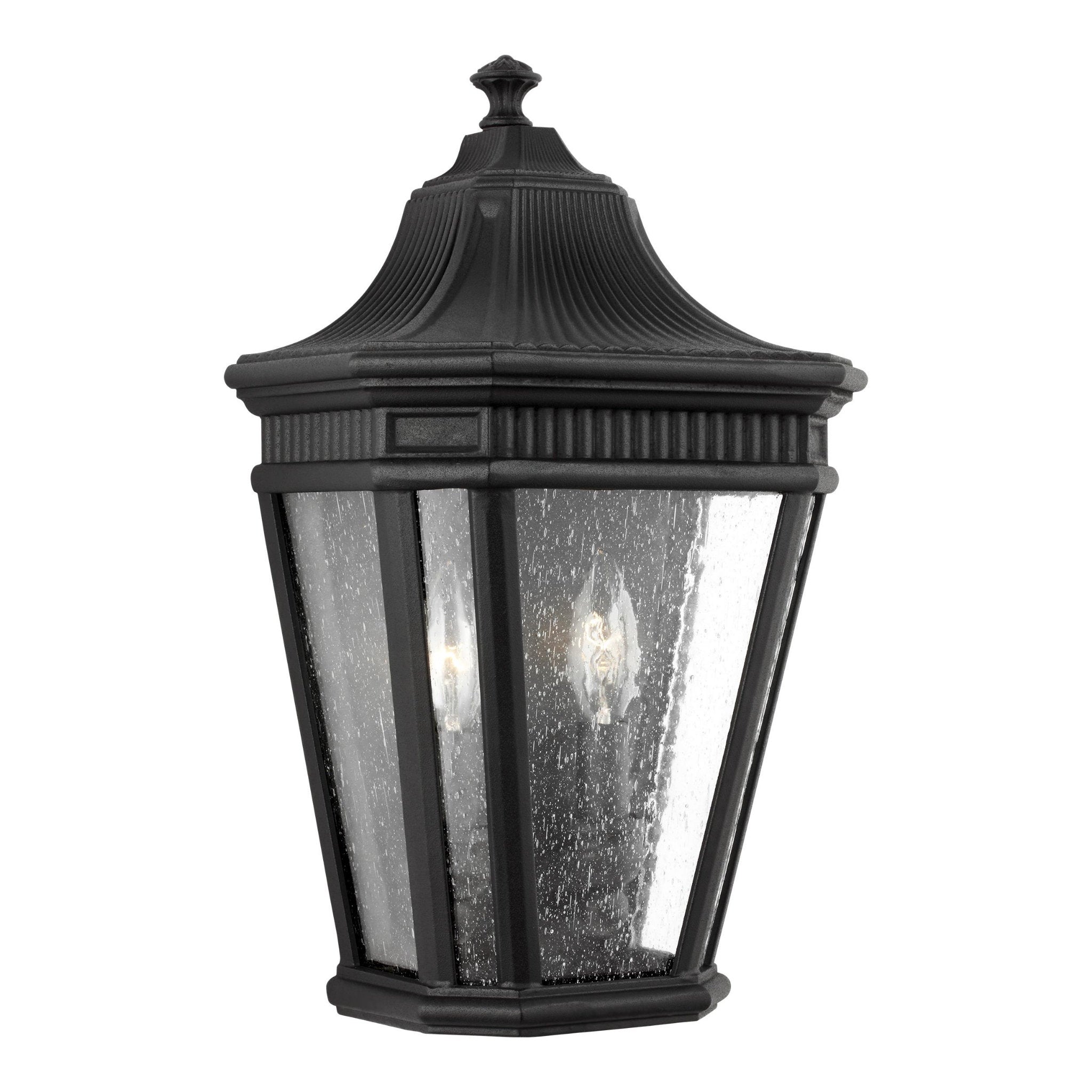 Cotswold Lane Pocket Lantern Traditional Outdoor Fixture 9.5" Width 16" Height Aluminum Irregular Clear Seeded Shade in Black