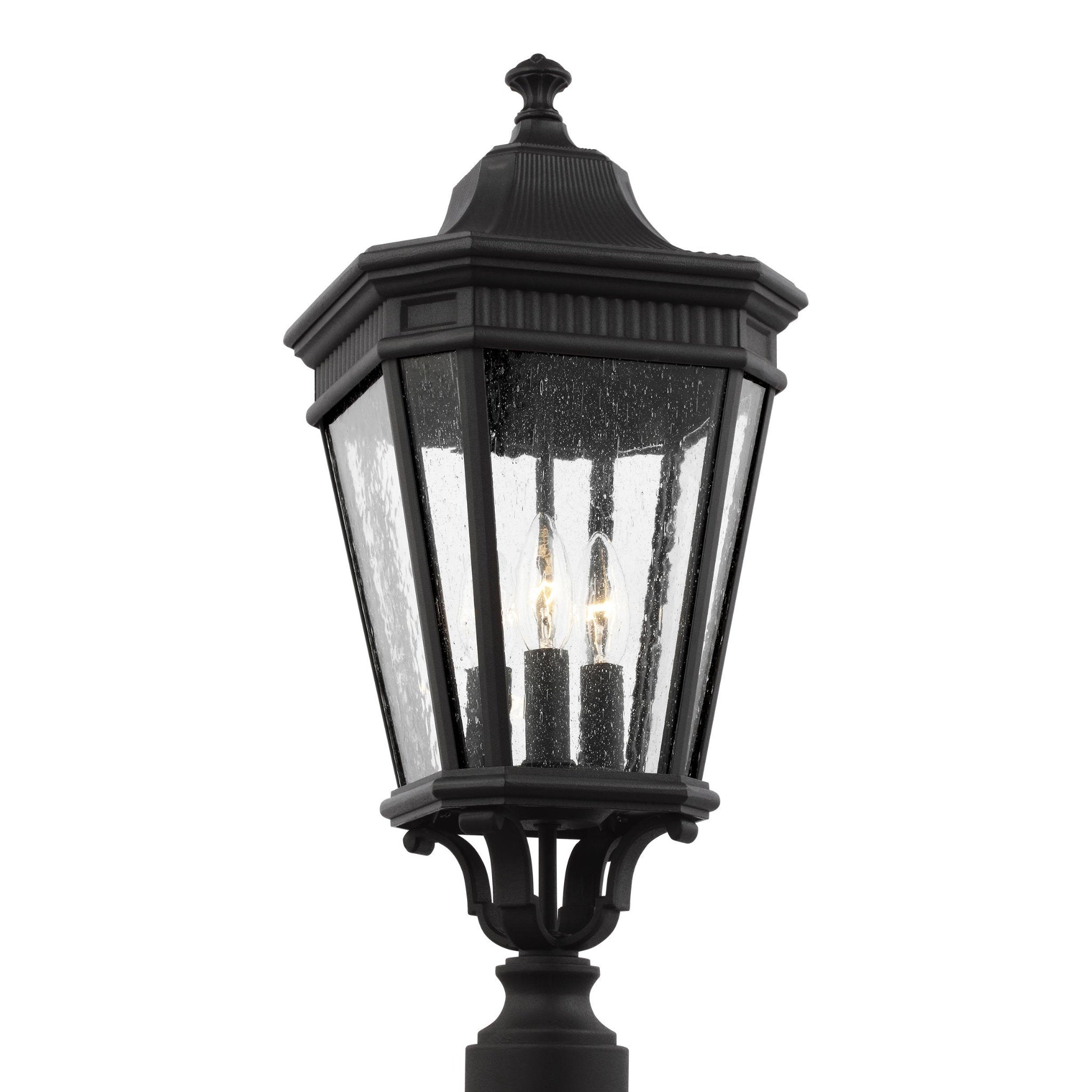 Cotswold Lane Small Post Lantern Traditional Outdoor Fixture 9.5" Width 22.5" Height Aluminum Irregular Clear Seeded Shade in Black