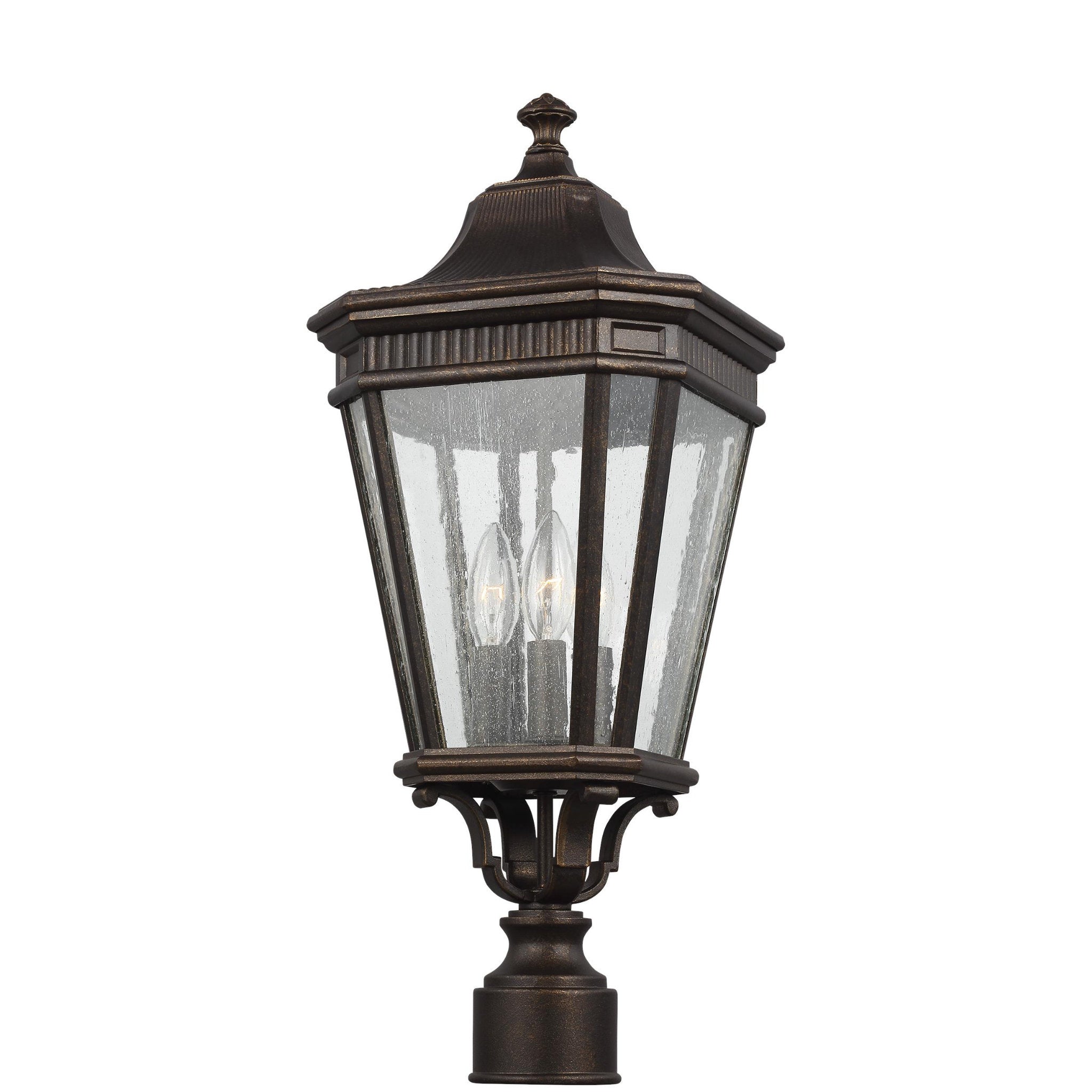 Cotswold Lane Small Post Lantern Traditional Outdoor Fixture 9.5" Width 22.5" Height Aluminum Irregular Clear Seeded Shade in Grecian Bronze