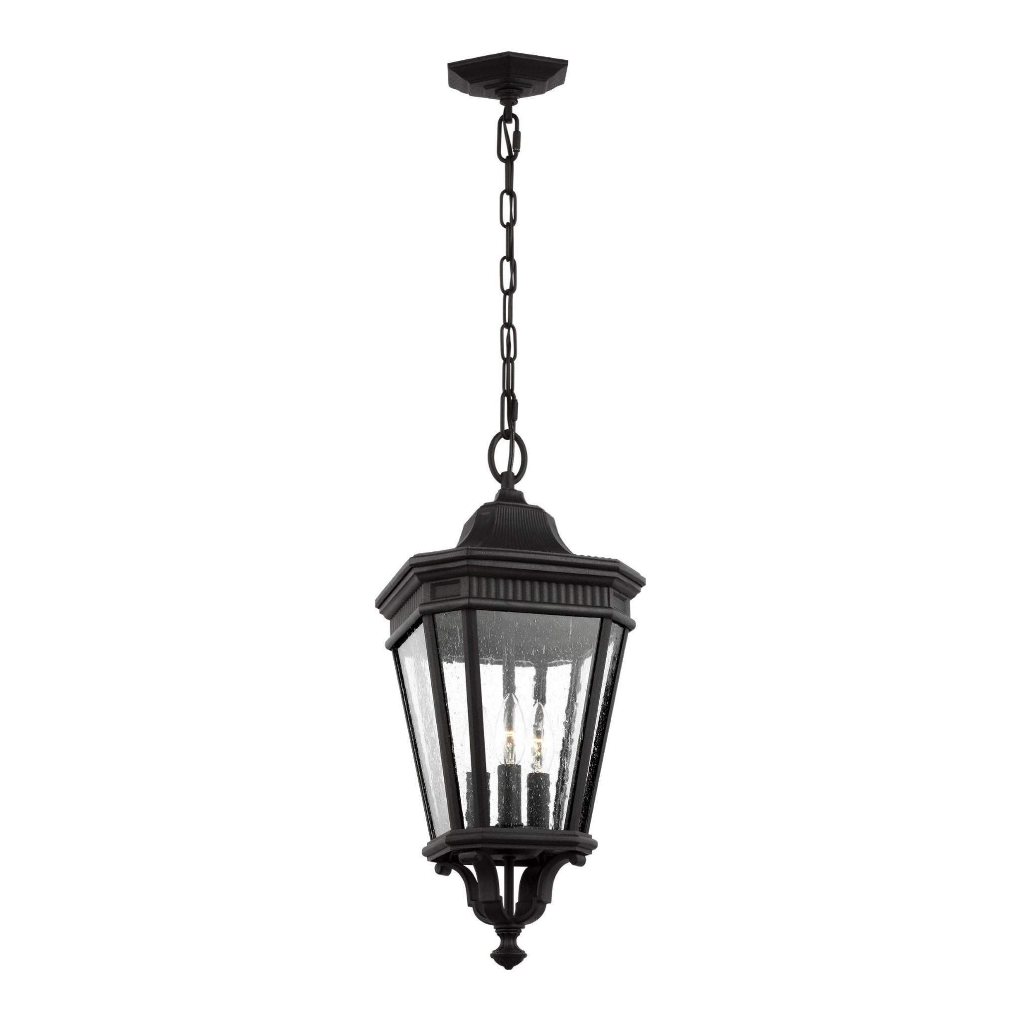 Cotswold Lane Small Pendant Traditional Outdoor Fixture 9.5" Width 21.5" Height Aluminum Irregular Clear Seeded Shade in Black