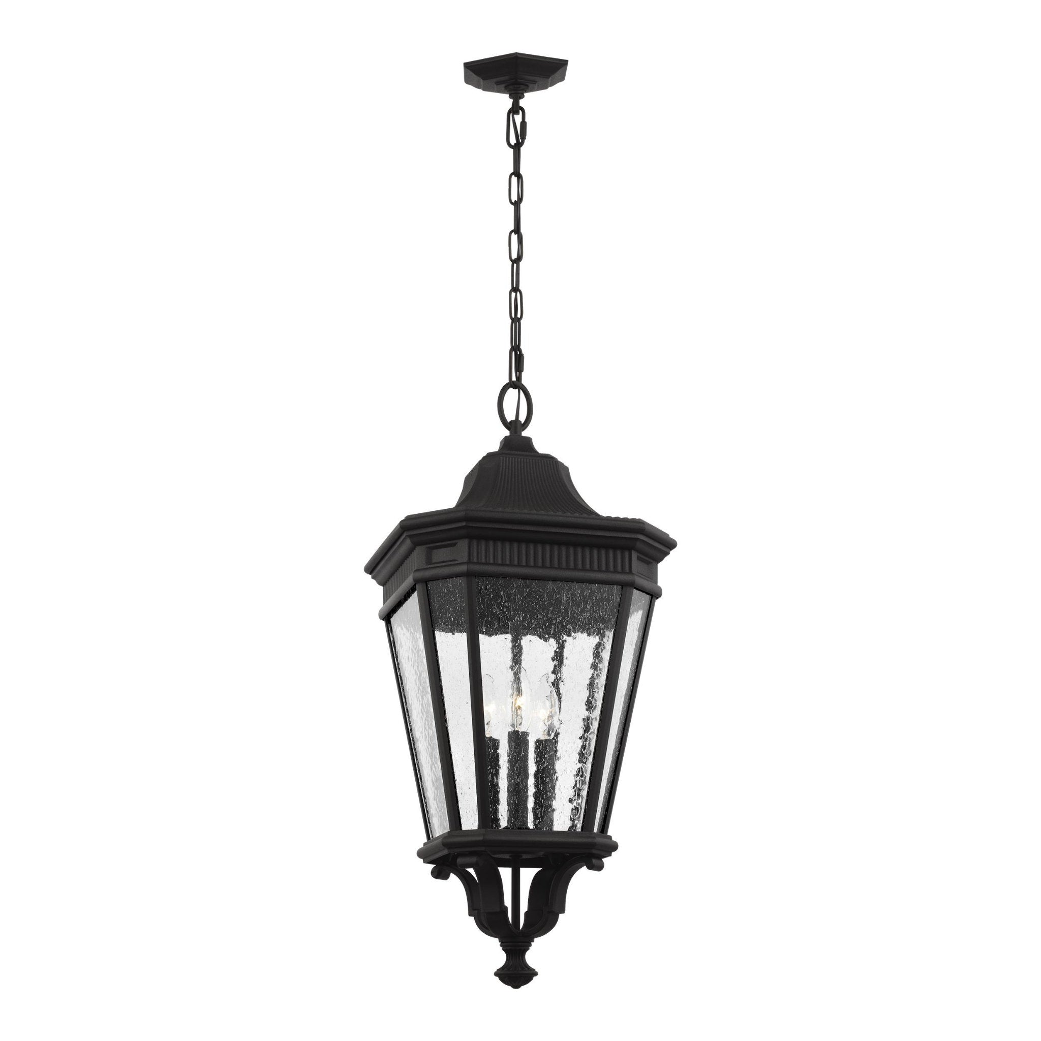 Cotswold Lane Medium Pendant Traditional Outdoor Fixture 12" Width 26.5" Height Aluminum Irregular Clear Seeded Shade in Black