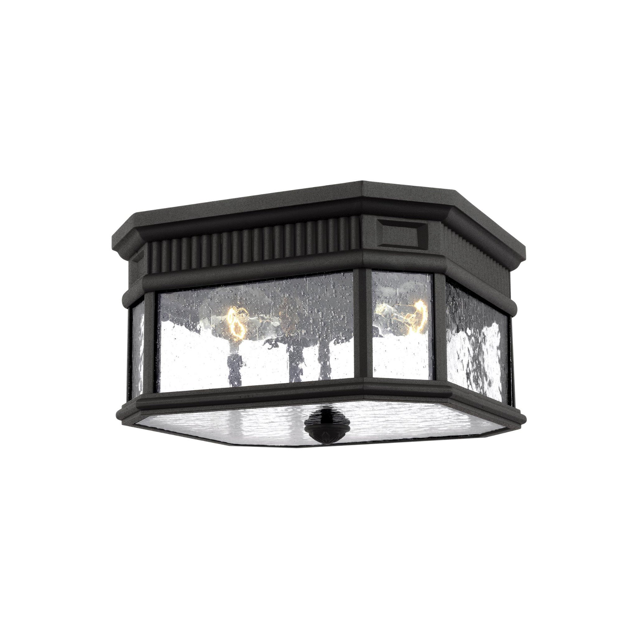 Cotswold Lane Flush Mount Traditional Outdoor Fixture 11.5" Width 6.625" Height Aluminum Rectangular Clear Seeded Shade in Black