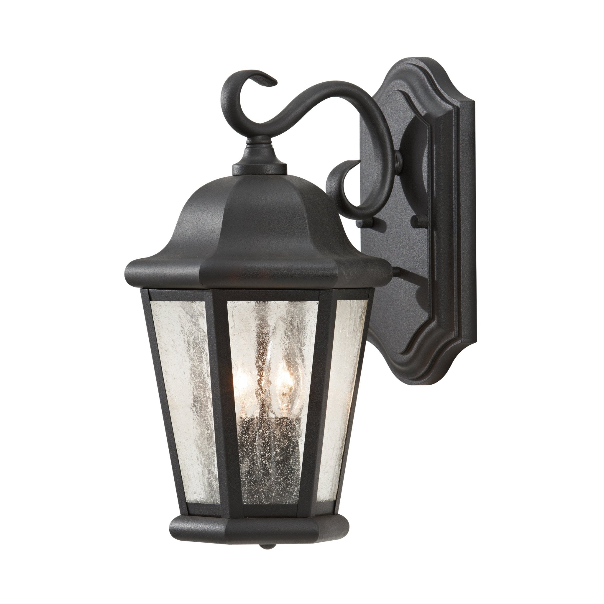 Martinsville Medium Two Light Outdoor Wall Lantern Traditional Fixture 8" Width 14.5" Height Stainless Steel Irregular Clear Seeded Shade in Black