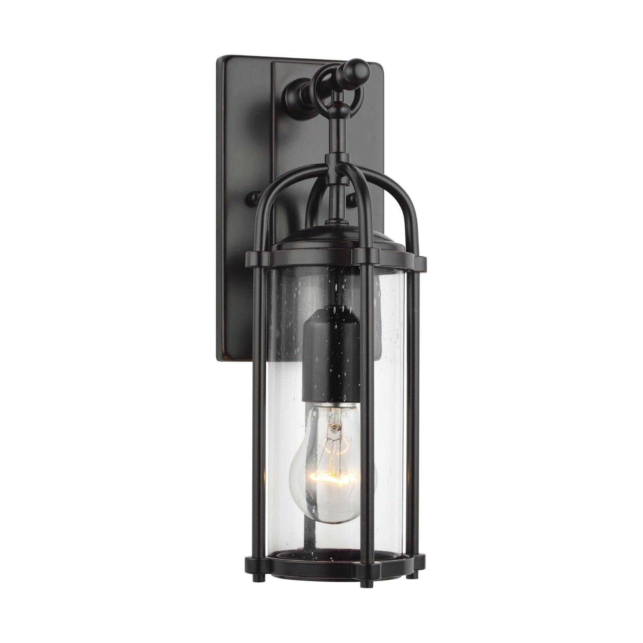 Dakota Small Lantern Transitional Outdoor Fixture 6.125" Width 16.875" Height Aluminum Round Clear Seeded Shade in Espresso