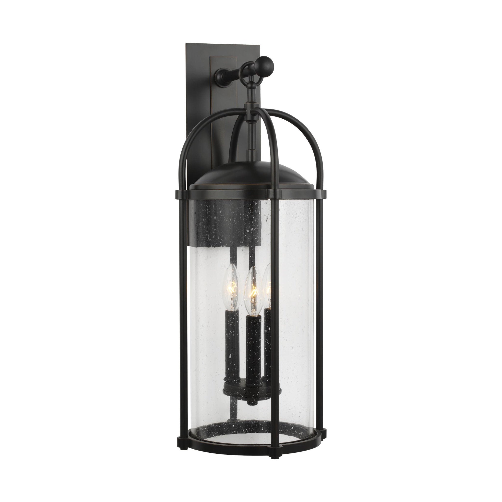 Dakota Large Lantern Transitional Outdoor Fixture 9.5" Width 24.75" Height Aluminum Round Clear Seeded Shade in Espresso