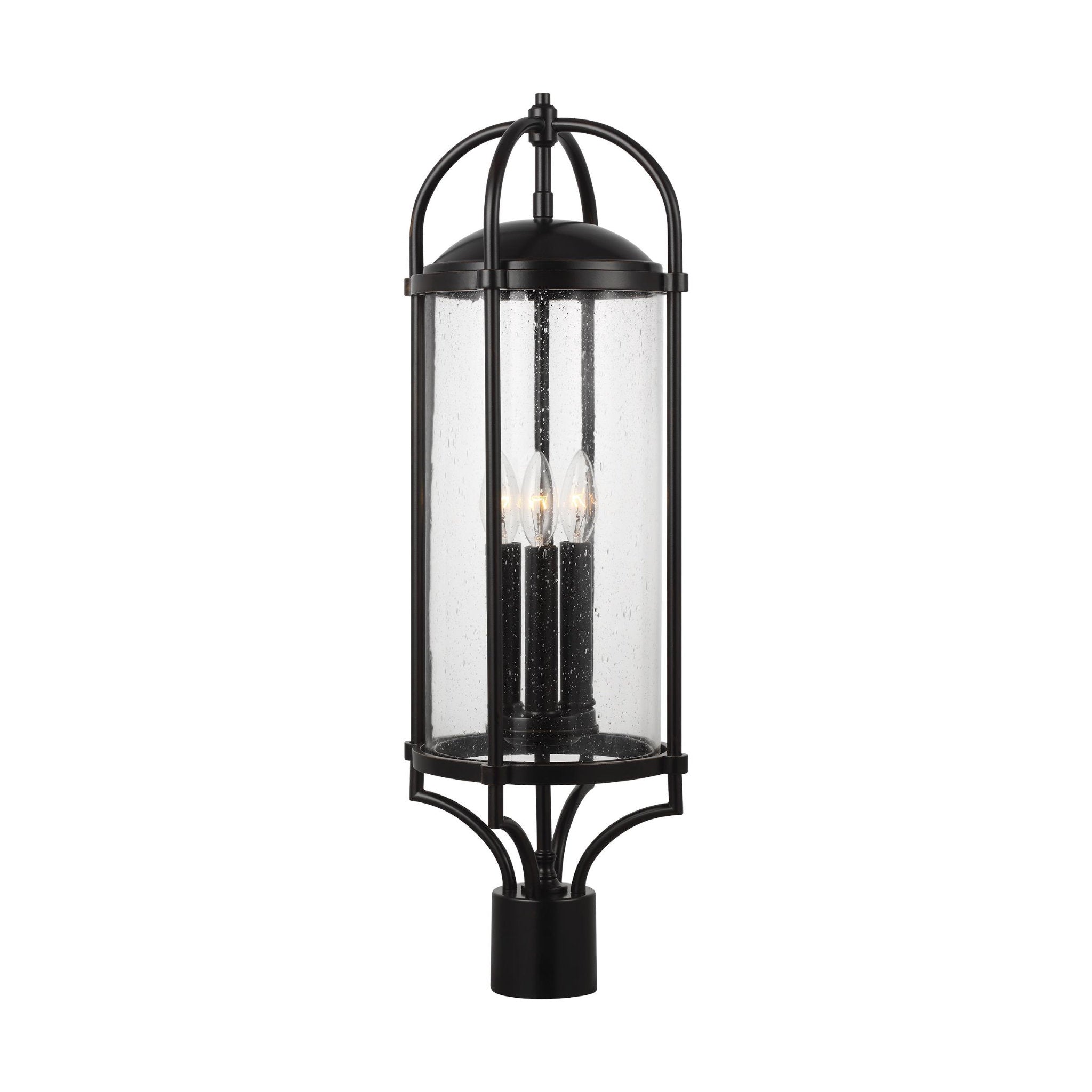 Dakota Post Lantern Transitional Outdoor Fixture 28.125" Height Aluminum Round Clear Seeded Shade in Espresso