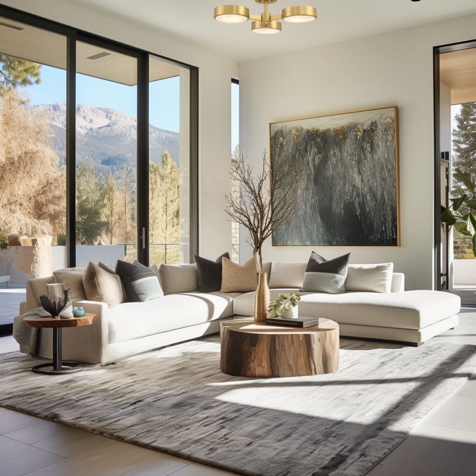 Orson 3 Light Modern Gold Semi Flush Mount Stone 22.5"W x 6.5"H x 22.5"D