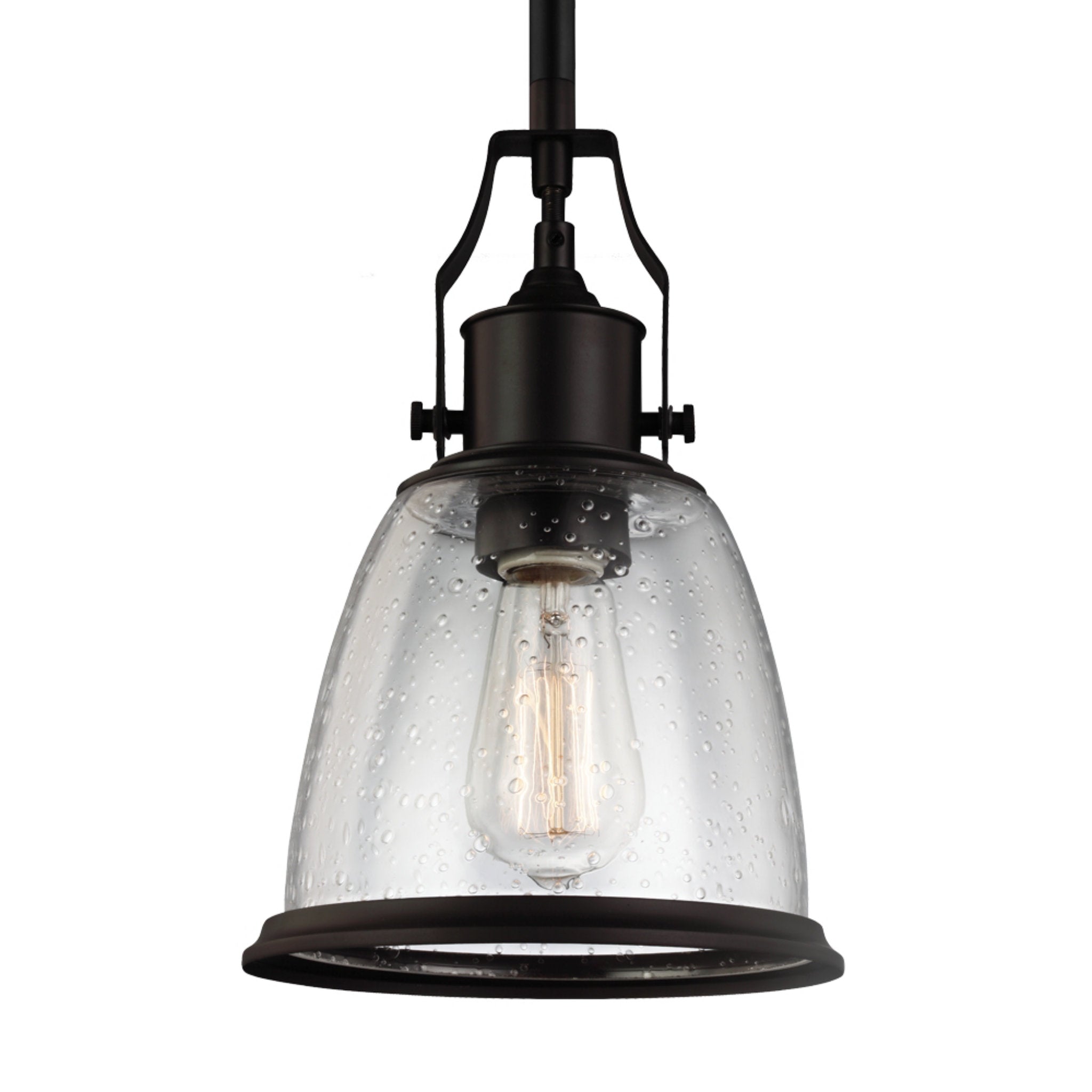 Hobson Mini-Pendant Transitional 11.75" Height Steel Round Clear Seeded Shade in Oil Rubbed Bronze