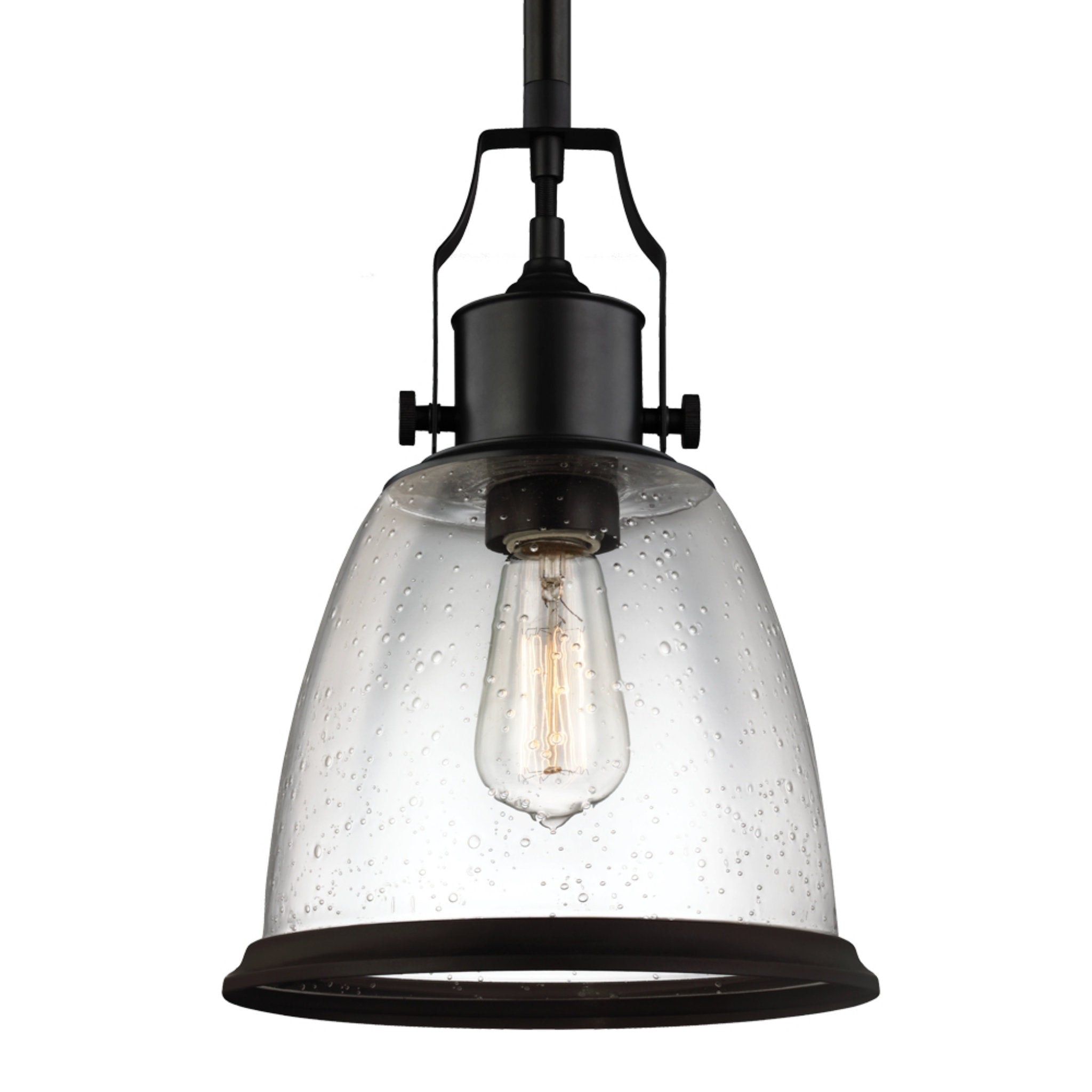 Hobson Medium Pendant Transitional 14.125" Height Steel Round Clear Seeded Shade in Oil Rubbed Bronze
