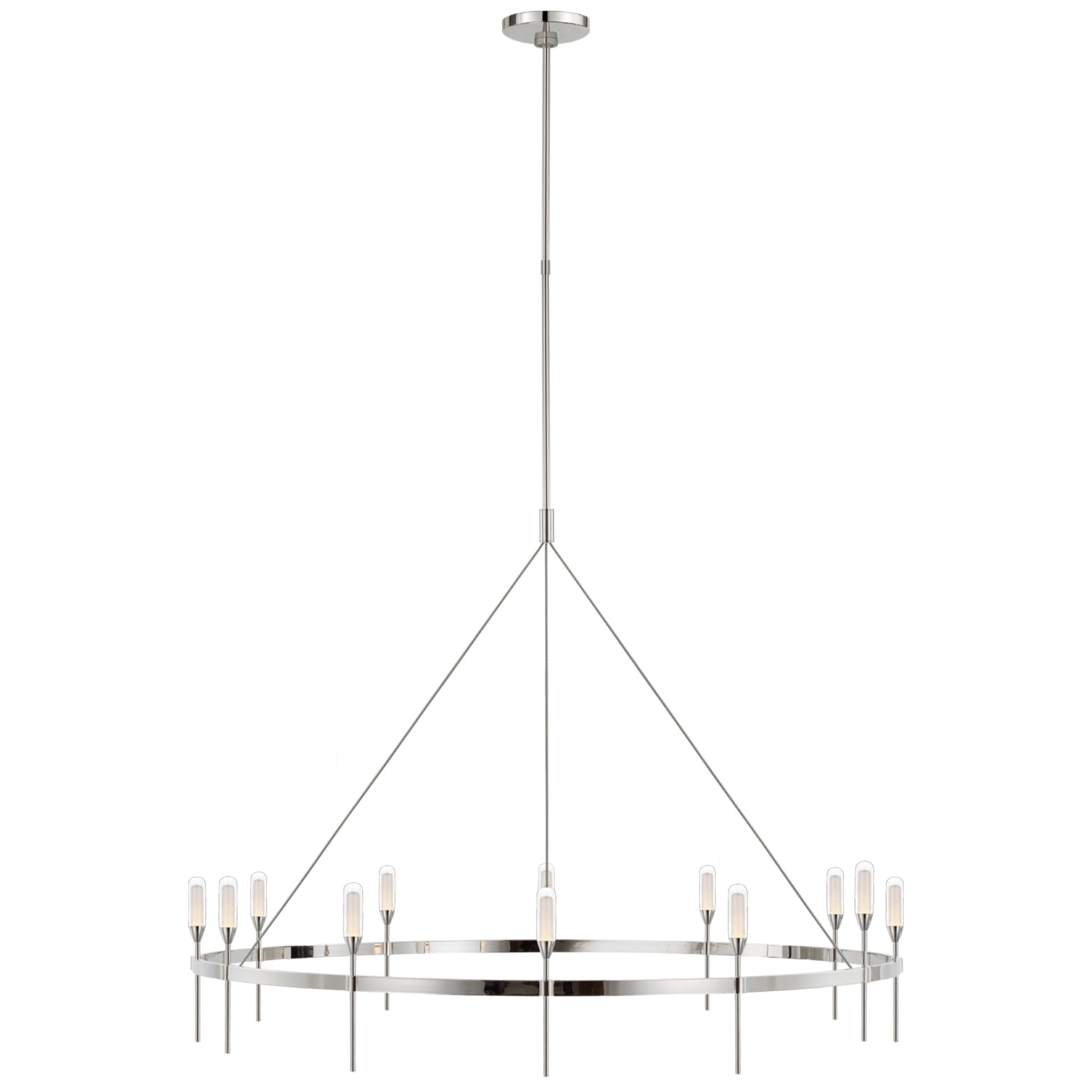 Peter Bristol Overture Grande Ring Chandelier in Polished Nickel with Clear Glass Ceiling Light W49"