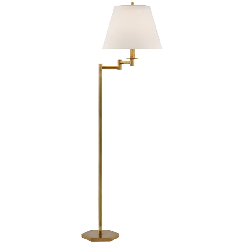 Paloma Contreras Olivier Large Swing Arm Floor Lamp in Hand-Rubbed Antique Brass with Linen Shade