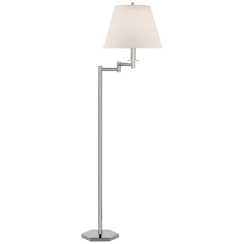 Paloma Contreras Olivier Large Swing Arm Floor Lamp in Polished Nickel with Linen Shade