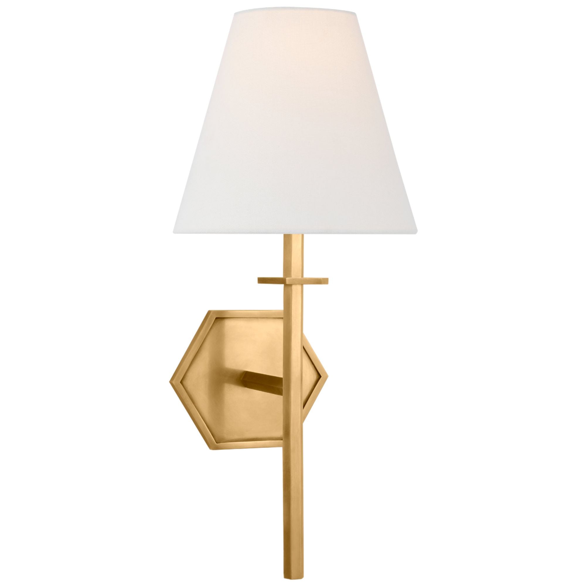 Paloma Contreras Olivier Medium Sconce in Hand-Rubbed Antique Brass with Linen Shade Wall Light W8" x H17.75"