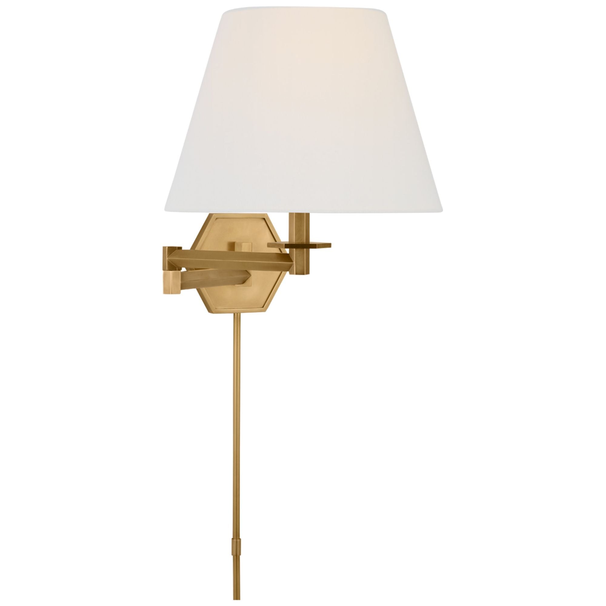 Paloma Contreras Olivier Swing Arm Wall Light in Hand-Rubbed Antique Brass with Linen Shade W12" x H14"