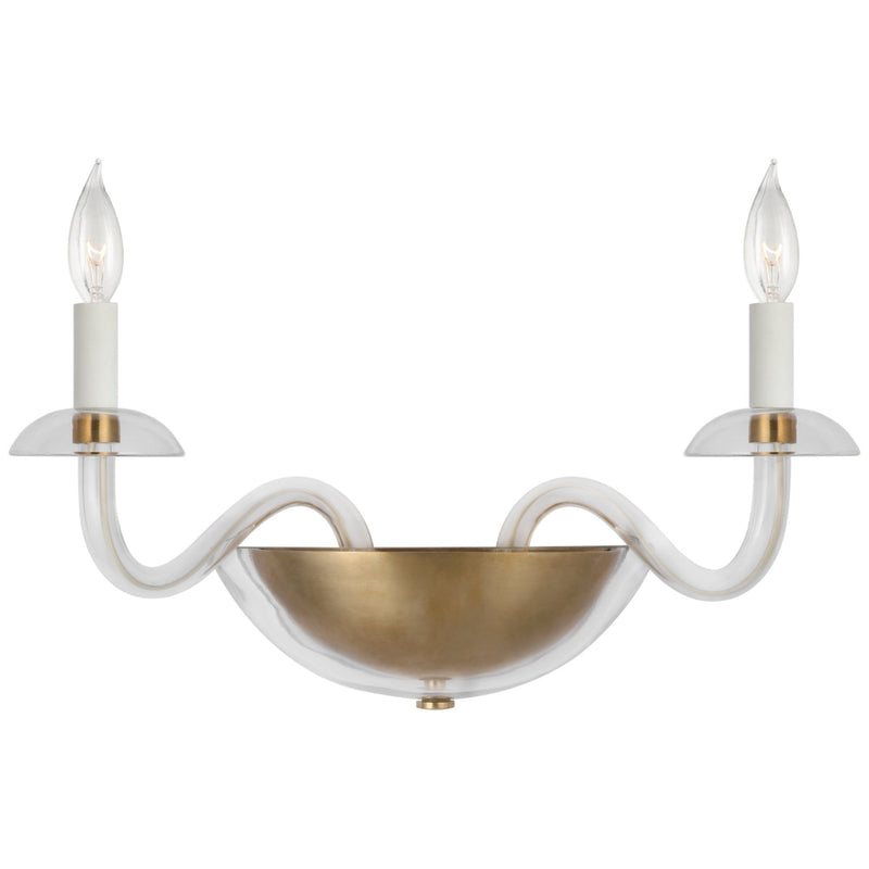 Paloma Contreras Brigitte Small Double Sconce in Clear Glass and Hand-Rubbed Antique Brass