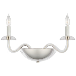 Paloma Contreras Brigitte Small Double Sconce in Clear Glass and Polished Nickel