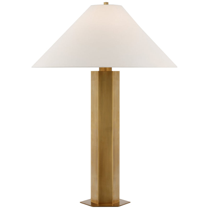 Paloma Contreras Olivier Medium Table Lamp in Hand-Rubbed Antique Brass with Linen Shade