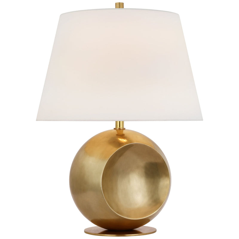 Paloma Contreras Comtesse Medium Globe Table Lamp in Hand-Rubbed Antique Brass with Linen Shade