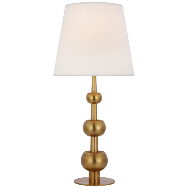 Paloma Contreras Comtesse Medium Triple Table Lamp in Hand-Rubbed Antique Brass with Linen Shade