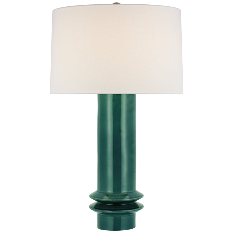 Paloma Contreras Montaigne Medium Table Lamp in Emerald Crackle with Linen Shade
