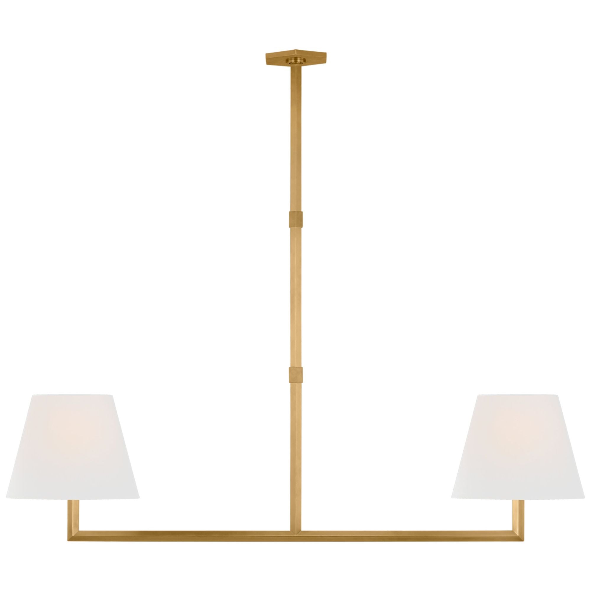 Paloma Contreras Olivier 65" Linear Chandelier in Hand-Rubbed Antique Brass with Linen Shade