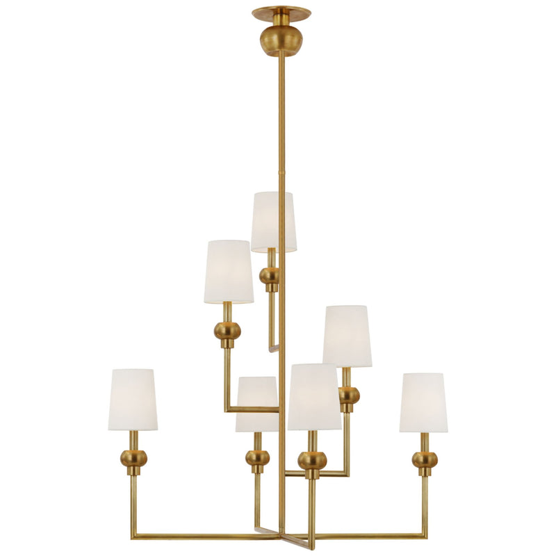 Paloma Contreras Comtesse XL Offset Chandelier in Hand-Rubbed Antique Brass with Linen Shades