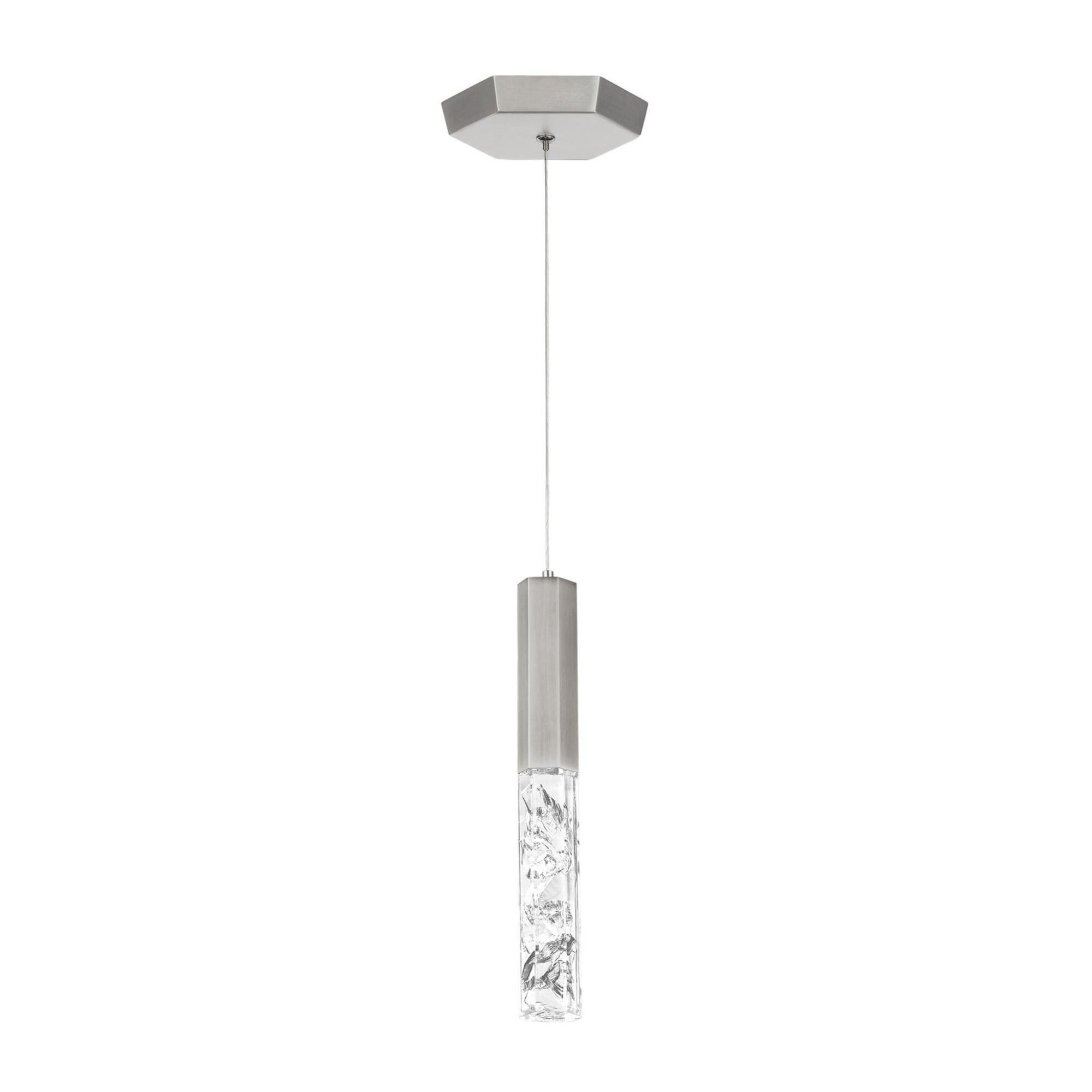 Basalt 10in LED Mini Pendant 3000K with Crushed Crystal in Brushed Nickel
