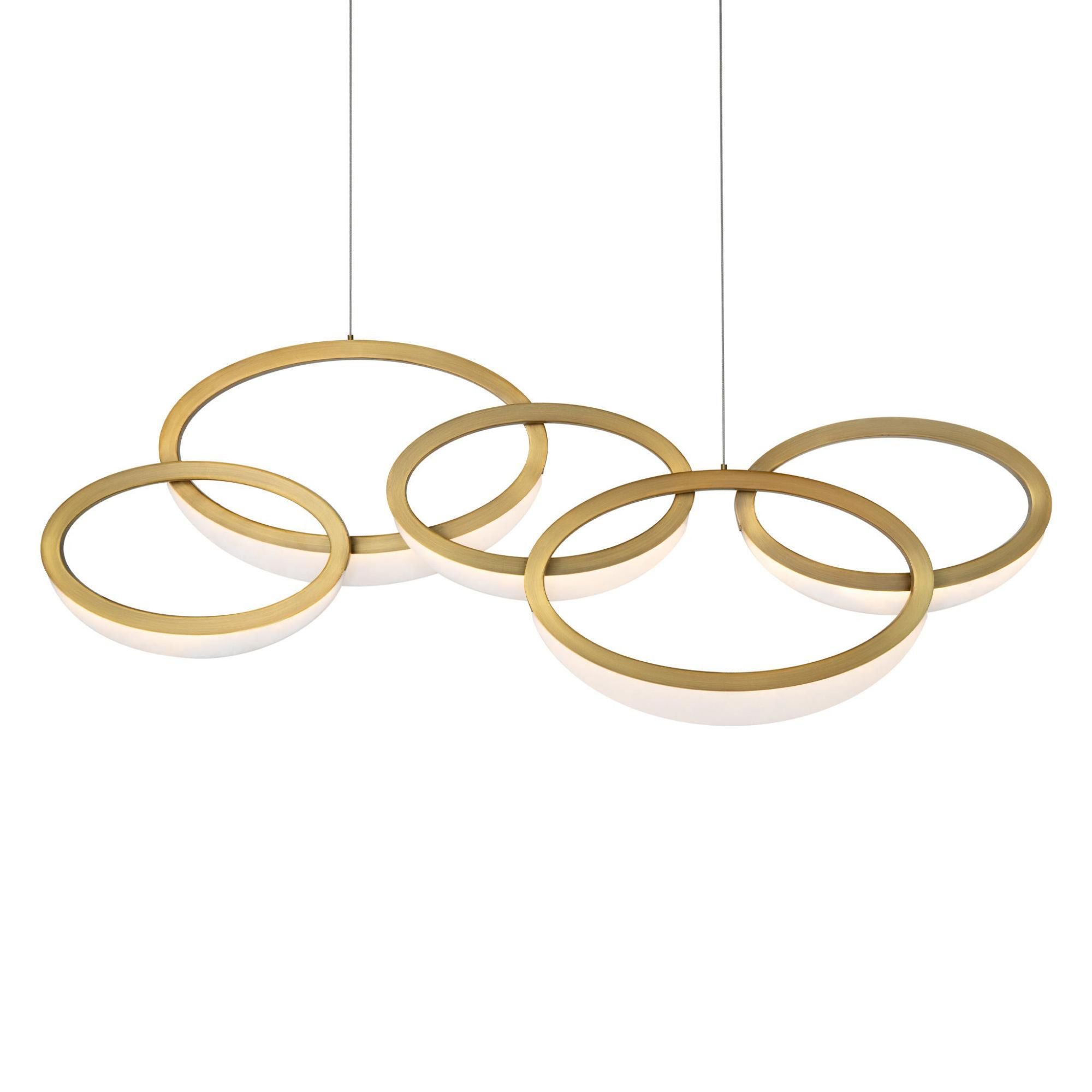 Orion 46in LED 5 Light Linear Pendant 3000K in Aged Brass