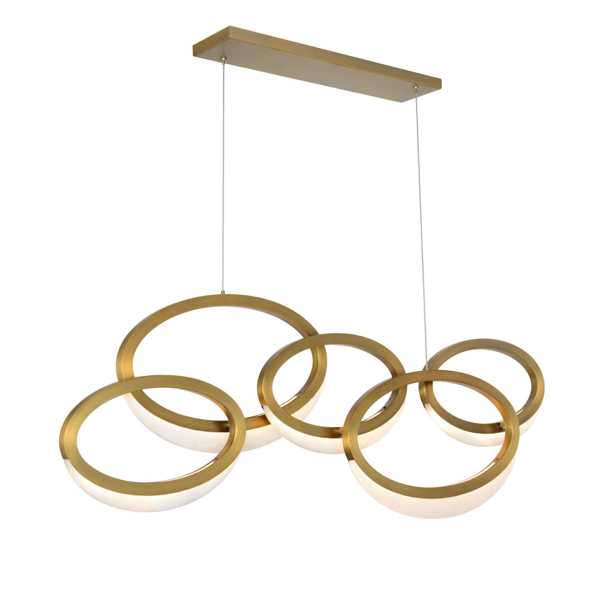 Orion 46in LED 5 Light Linear Pendant 3000K in Aged Brass