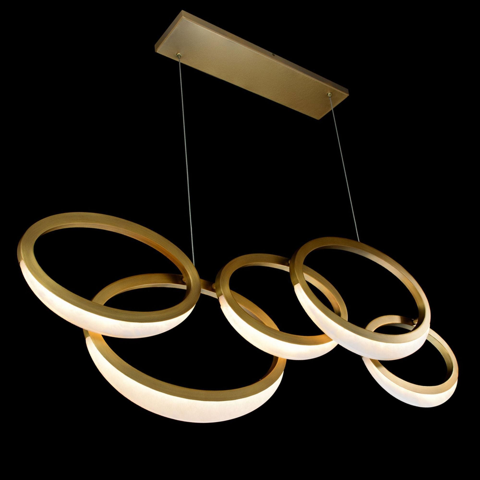 Orion 46in LED 5 Light Linear Pendant 3000K in Aged Brass