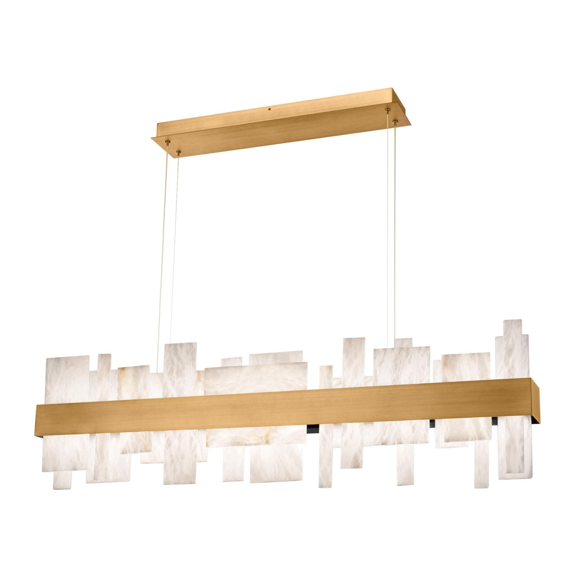 Acropolis 46in LED Linear Chandelier 3000K with Spanish Alabaster in Aged Brass