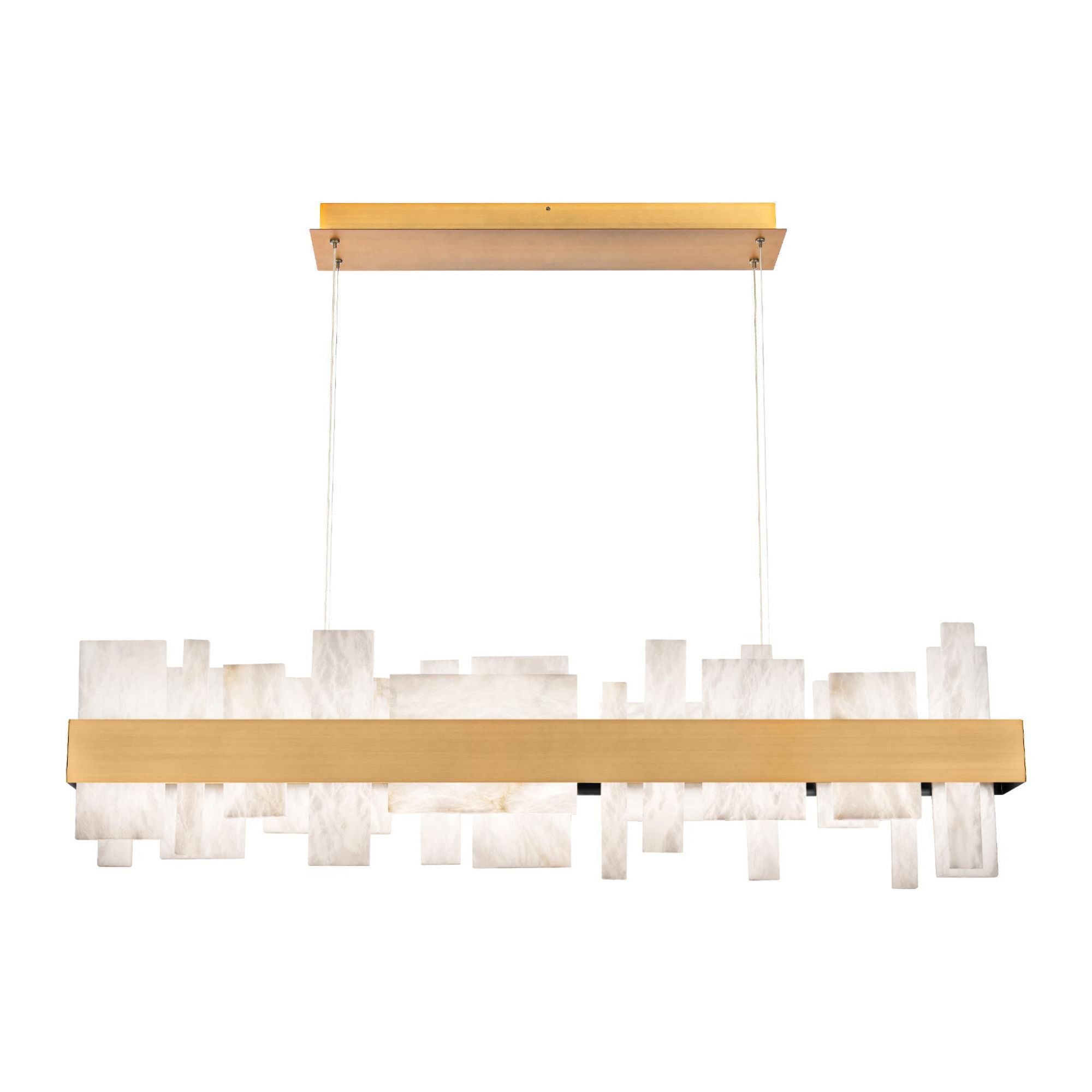 Acropolis 46in LED Linear Chandelier 3000K with Spanish Alabaster in Aged Brass