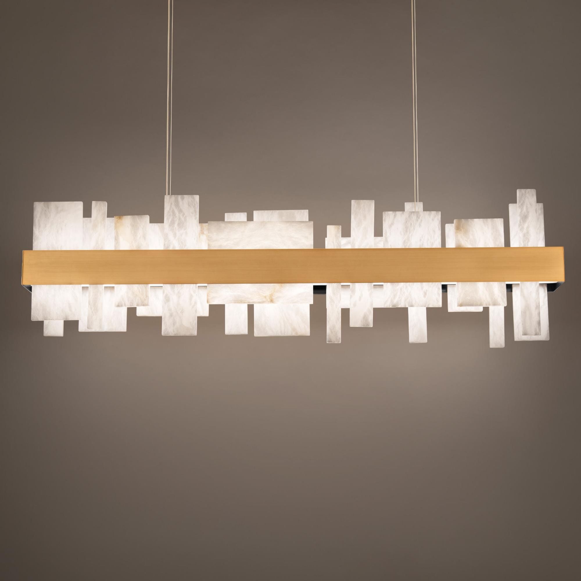 Acropolis 46in LED Linear Chandelier 3000K with Spanish Alabaster in Aged Brass
