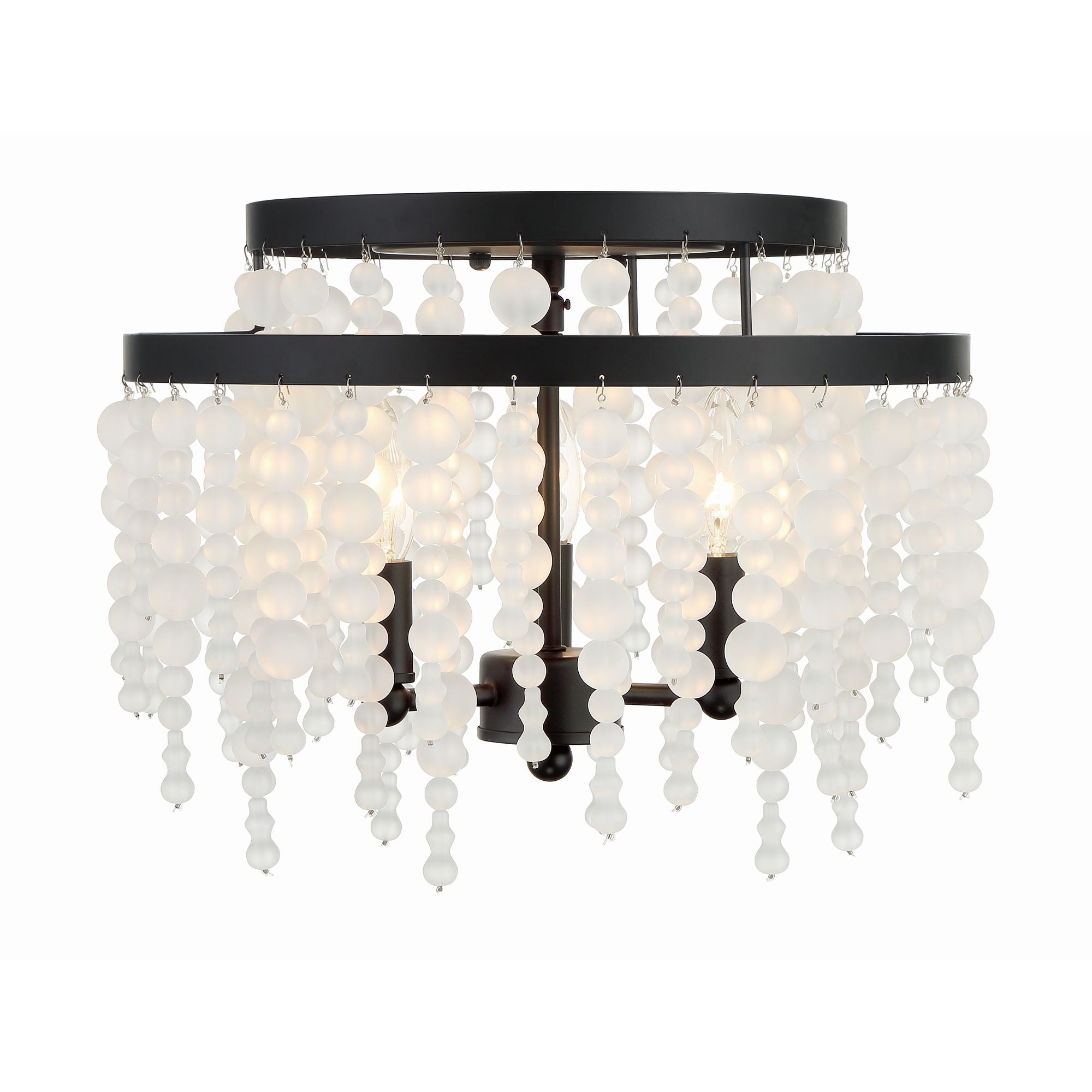 Poppy 3 Light Matte Black Semi Flush Mount Frosted Glass Beads 15"W x 11.75"H x 15"D