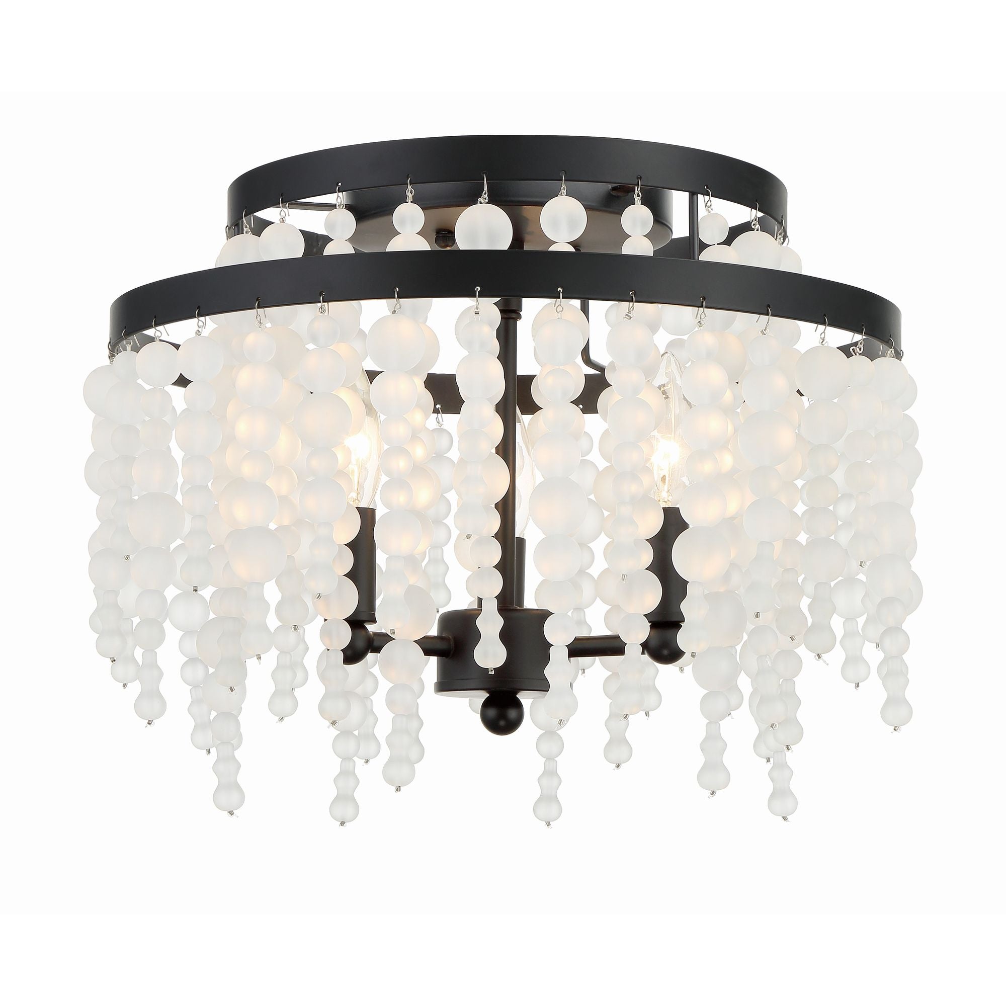 Poppy 3 Light Matte Black Semi Flush Mount Frosted Glass Beads 15"W x 11.75"H x 15"D
