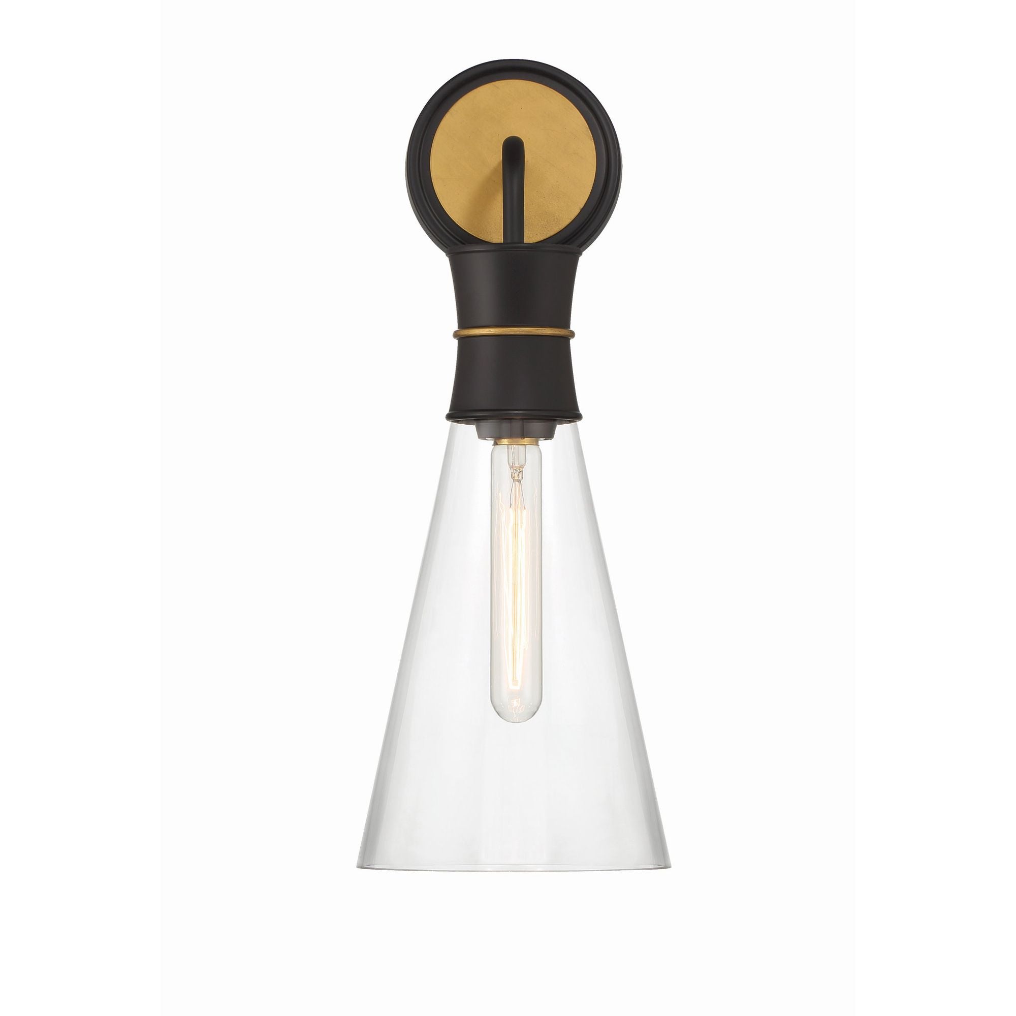 Quinn 7'' Matte Black + Textured Gold Sconce Black 7"W x 18.5"H x 7.75"D