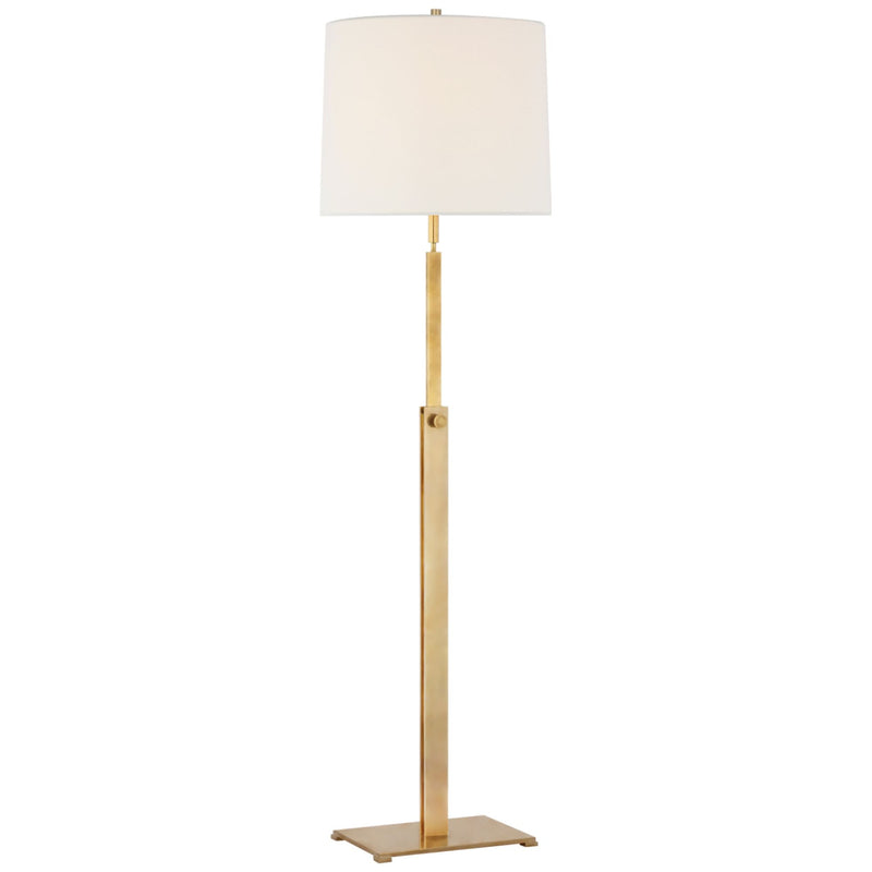 Ray Booth Cadmus Medium Adjustable Floor Lamp in Antique Brass with Linen Shade
