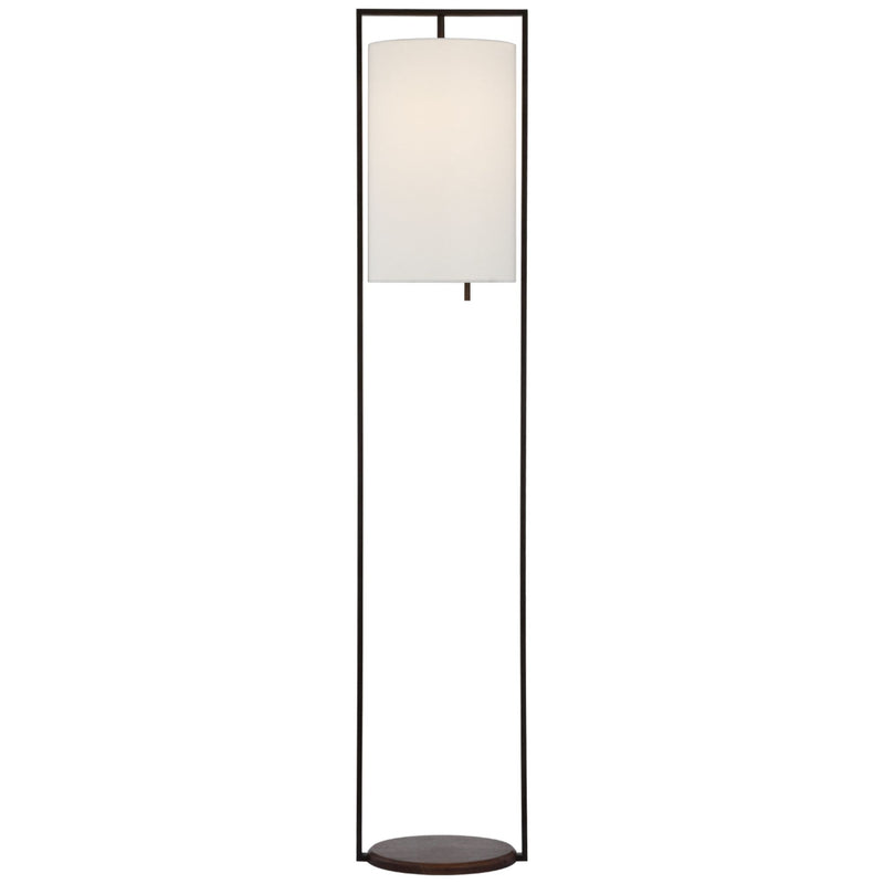 Ray Booth Zenz Medium Floor Lamp in Warm Iron and Dark Walnut with Linen Shade