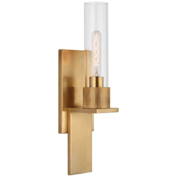 Ray Booth Beza Small Bath Sconce in Antique Brass with Clear Glass