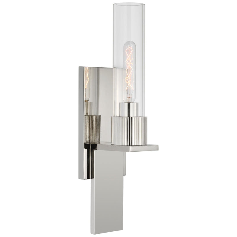 Ray Booth Beza Small Bath Sconce in Polished Nickel with Clear Glass