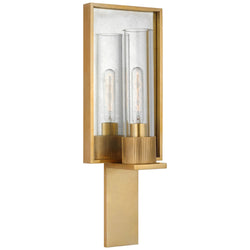 Ray Booth Beza Single Reflector Sconce in Antique Brass and Antique Mirror with Clear Glass