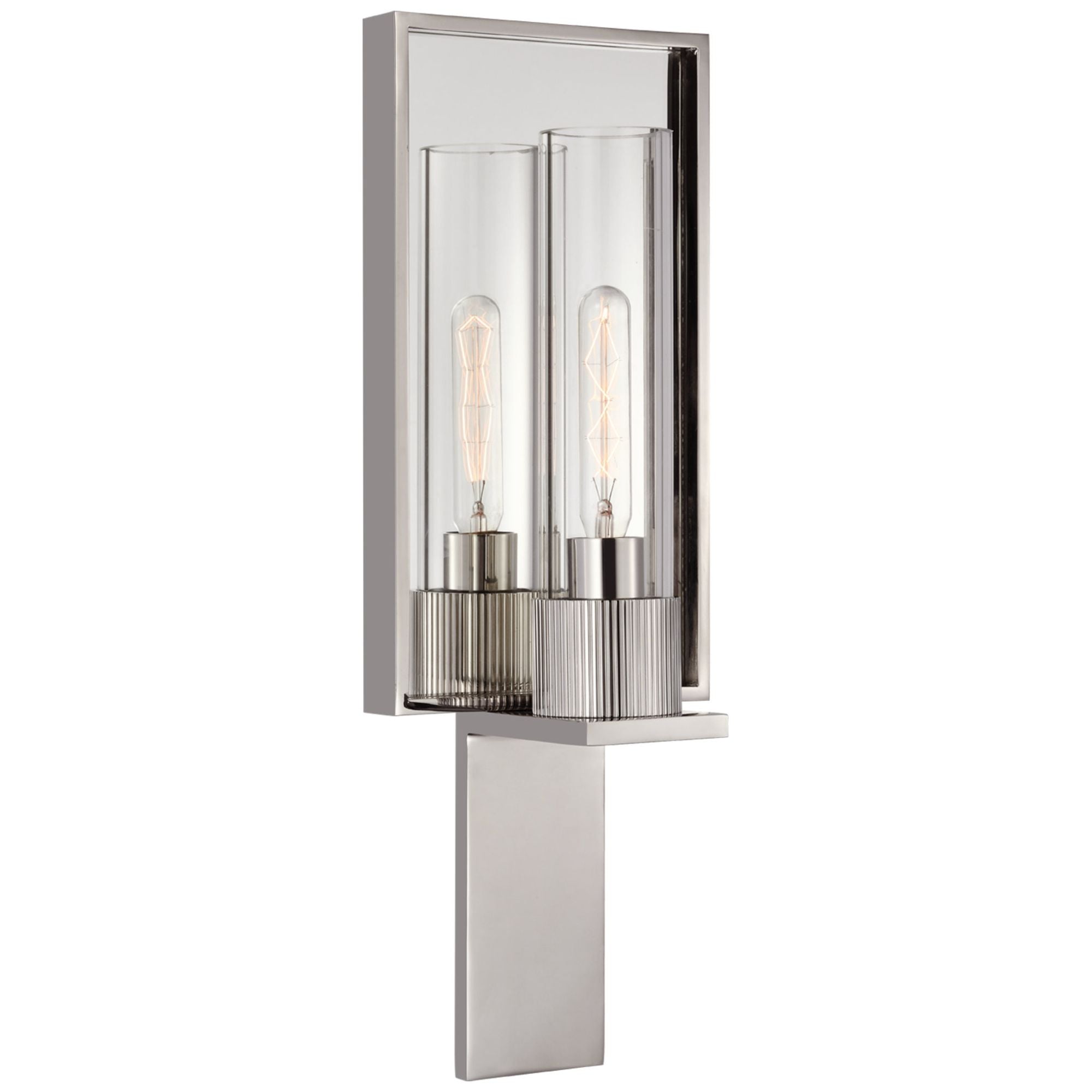 Ray Booth Beza Single Reflector Sconce in Polished Nickel and Mirror with Clear Glass Wall Light W5.75" x H16.25"