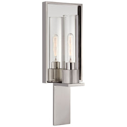 Ray Booth Beza Single Reflector Sconce in Polished Nickel and Mirror with Clear Glass