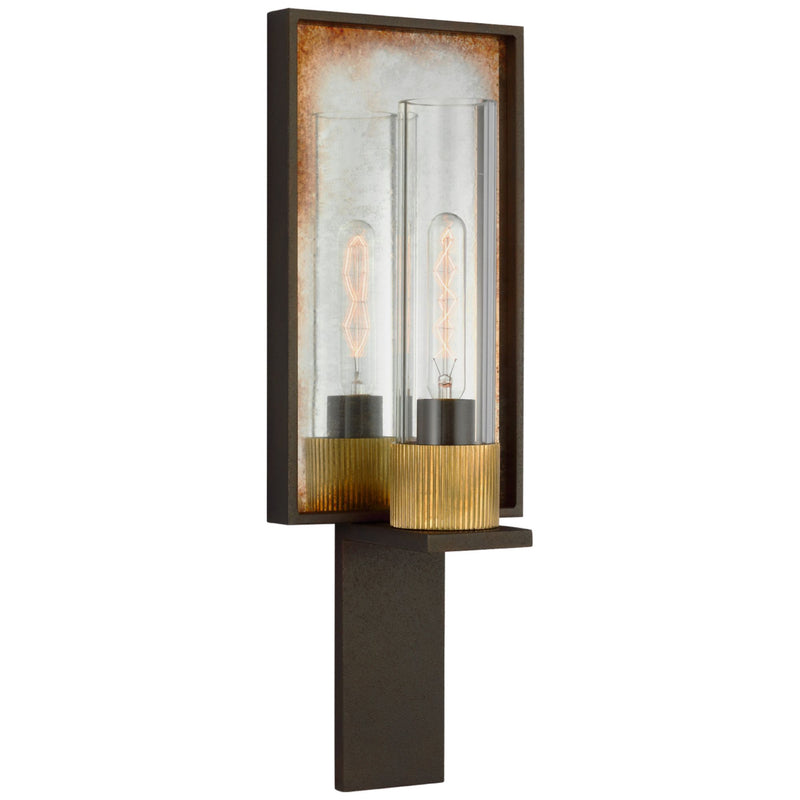 Ray Booth Beza Single Reflector Sconce in Warm Iron and Antique Mirror with Clear Glass