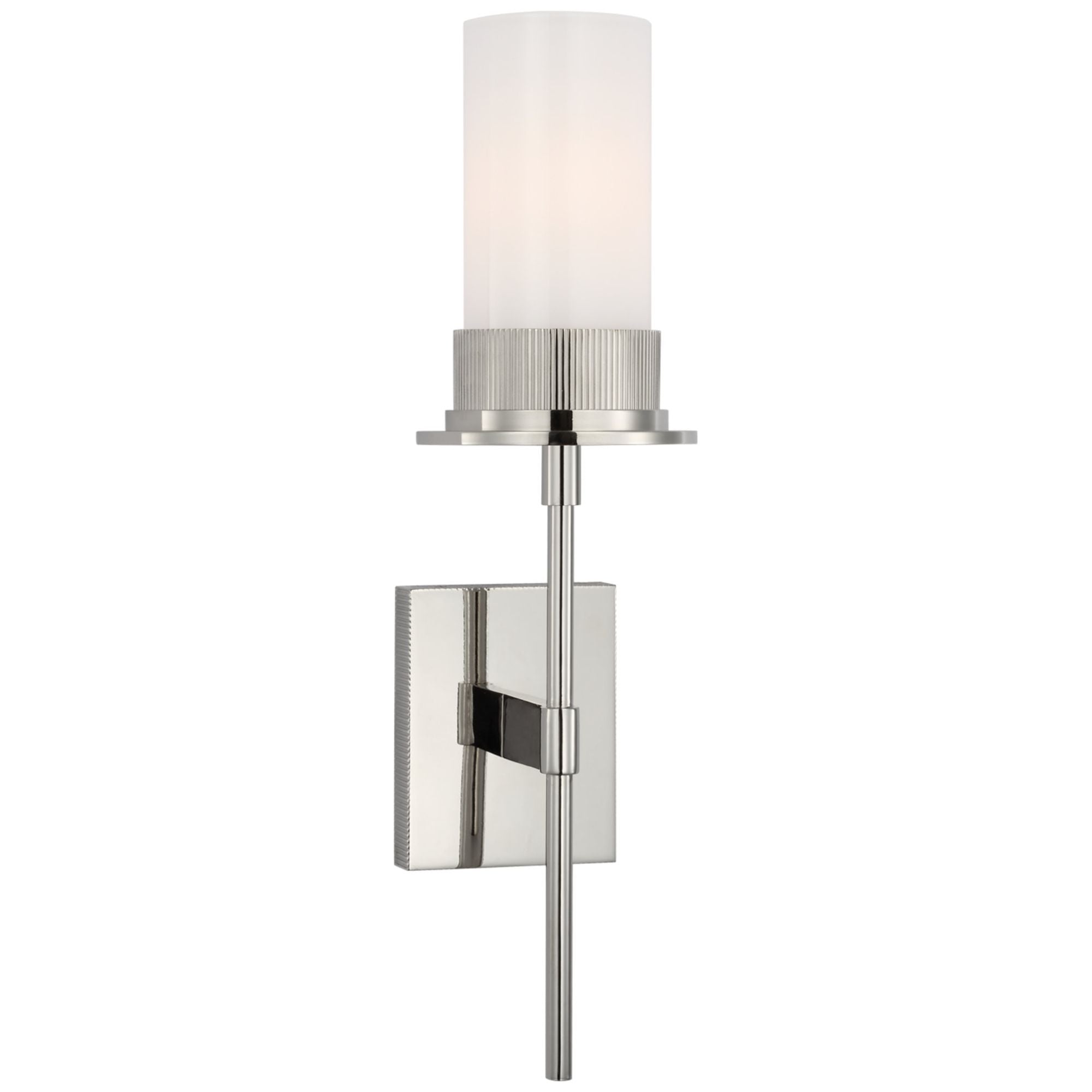 Ray Booth Beza Medium Tail Sconce in Polished Nickel with White Glass Wall Light W5.25" x H19.75"