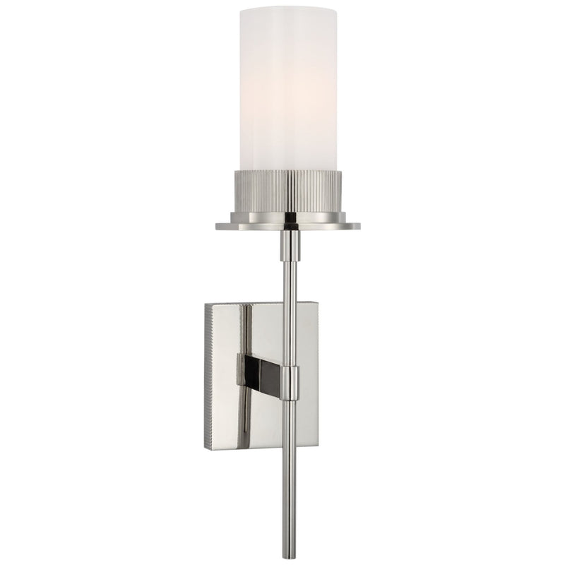 Ray Booth Beza Medium Tail Sconce in Polished Nickel with White Glass