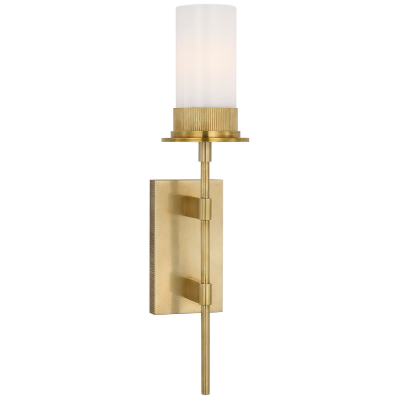 Ray Booth Beza Large Tail Sconce in Antique Brass with White Glass