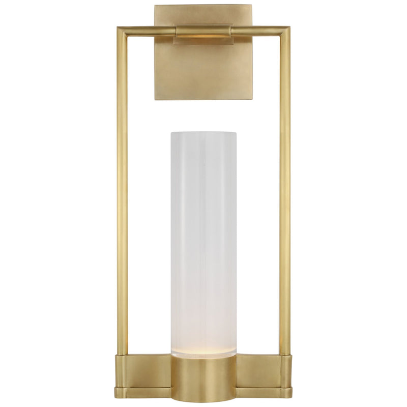 Ray Booth Lucid Single Bracketed Sconce in Antique Brass with Frosted Glass