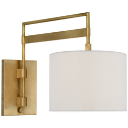 Ray Booth Gael Medium Articulating Wall Light in Antique Brass with Linen Shade