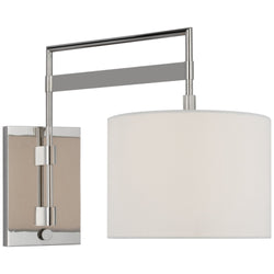 Ray Booth Gael Medium Articulating Wall Light in Polished Nickel with Linen Shade